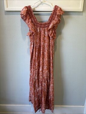 Free People Rust Floral Ruffle Maxi Dress